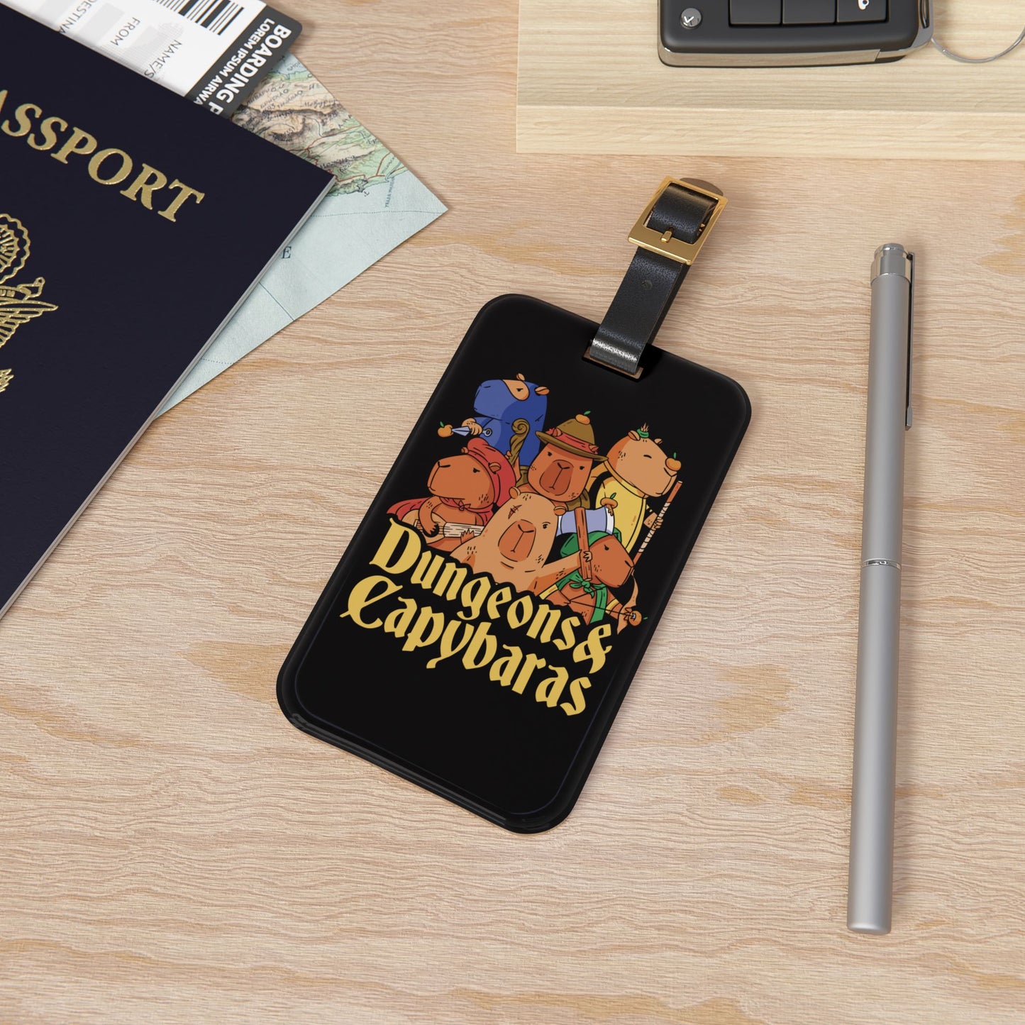 Dungeons and Capybaras Luggage Tag | Funny Capybara Lover Baggage ID | Nerdy Parody Travel Accessory Fantasy Roleplaying Gift Capybara Fans