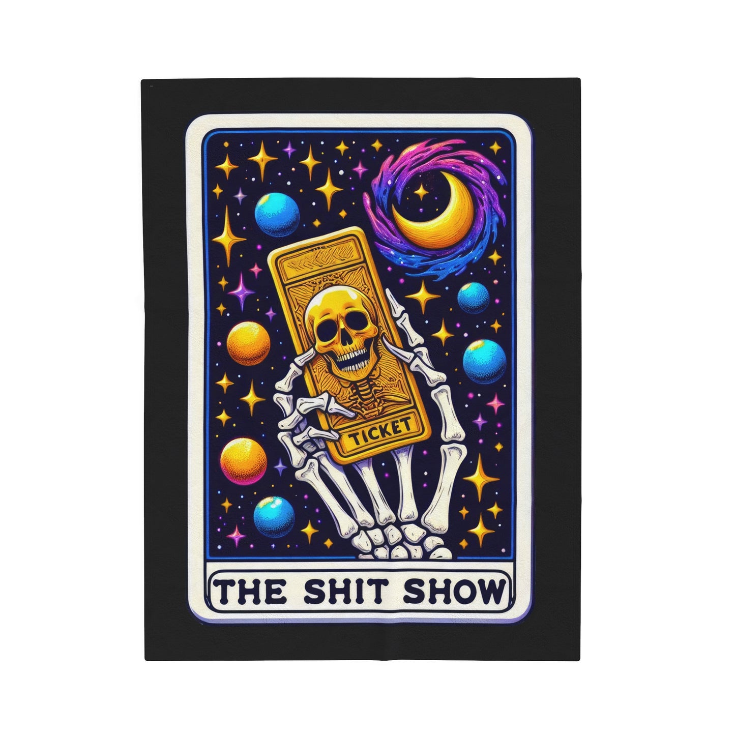 Shit Show Tarot Card Velveteen Plush Throw Blanket | Funny Gag Gift | Sarcastic Skeleton Blanket | Tarot-Inspired Cozy Warm Throw Life Chaos