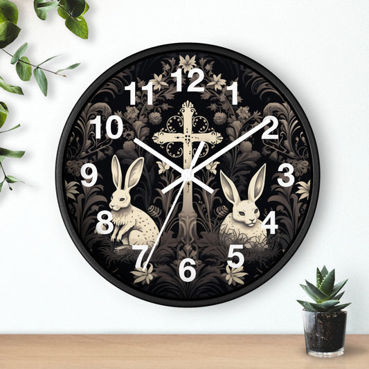 Dark Bunny Cross Gothic House Wall Clock | Haunted Home Decor | Gothic & Eerie Vibes | Battery Operated | Unique Halloween Gift