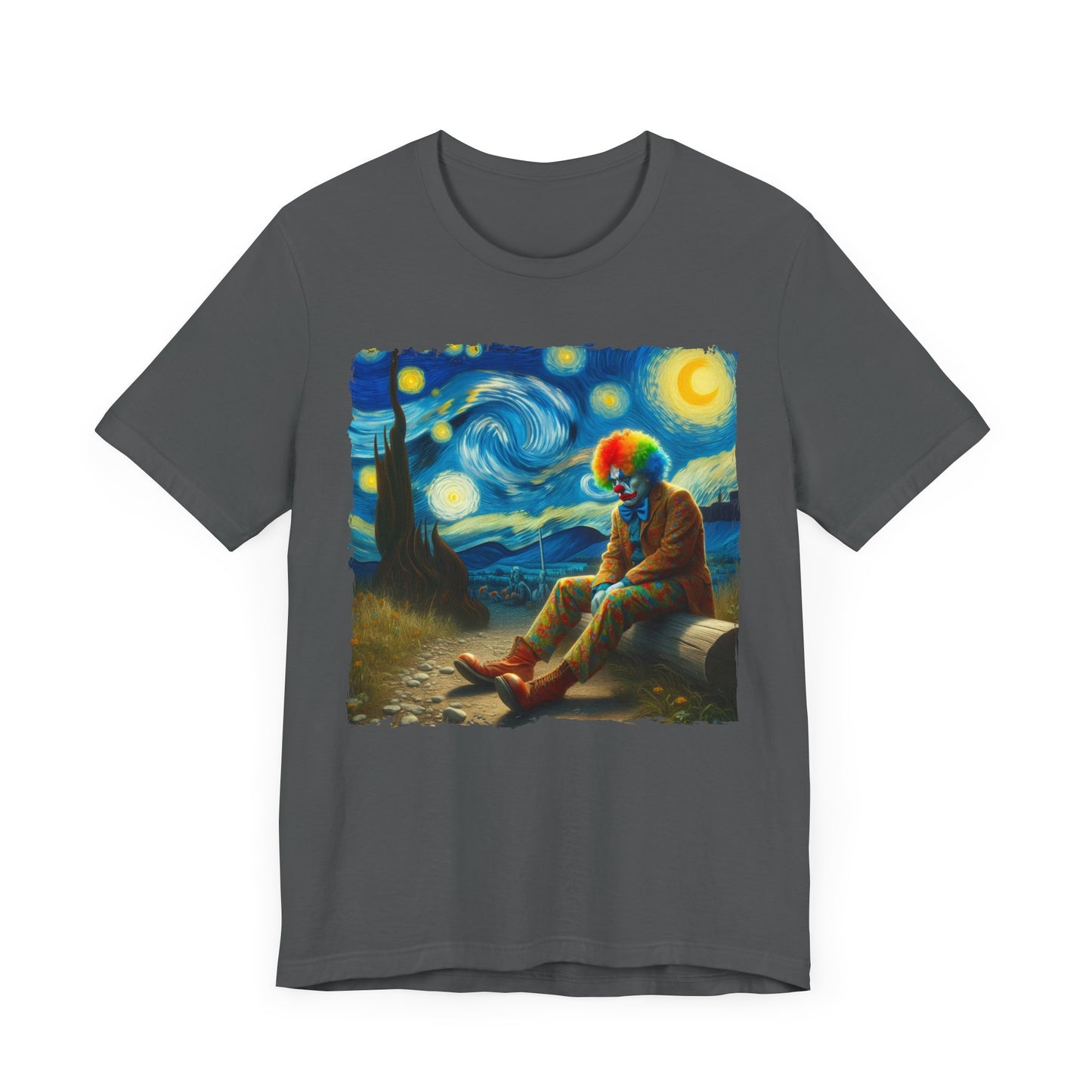 Sad Clown Night Sky Shirt | Starry Night Inspired Art | Dark Humor Clown Shirt for Circus Lovers | Unique Retro Parody Tee Clown Joke GIft