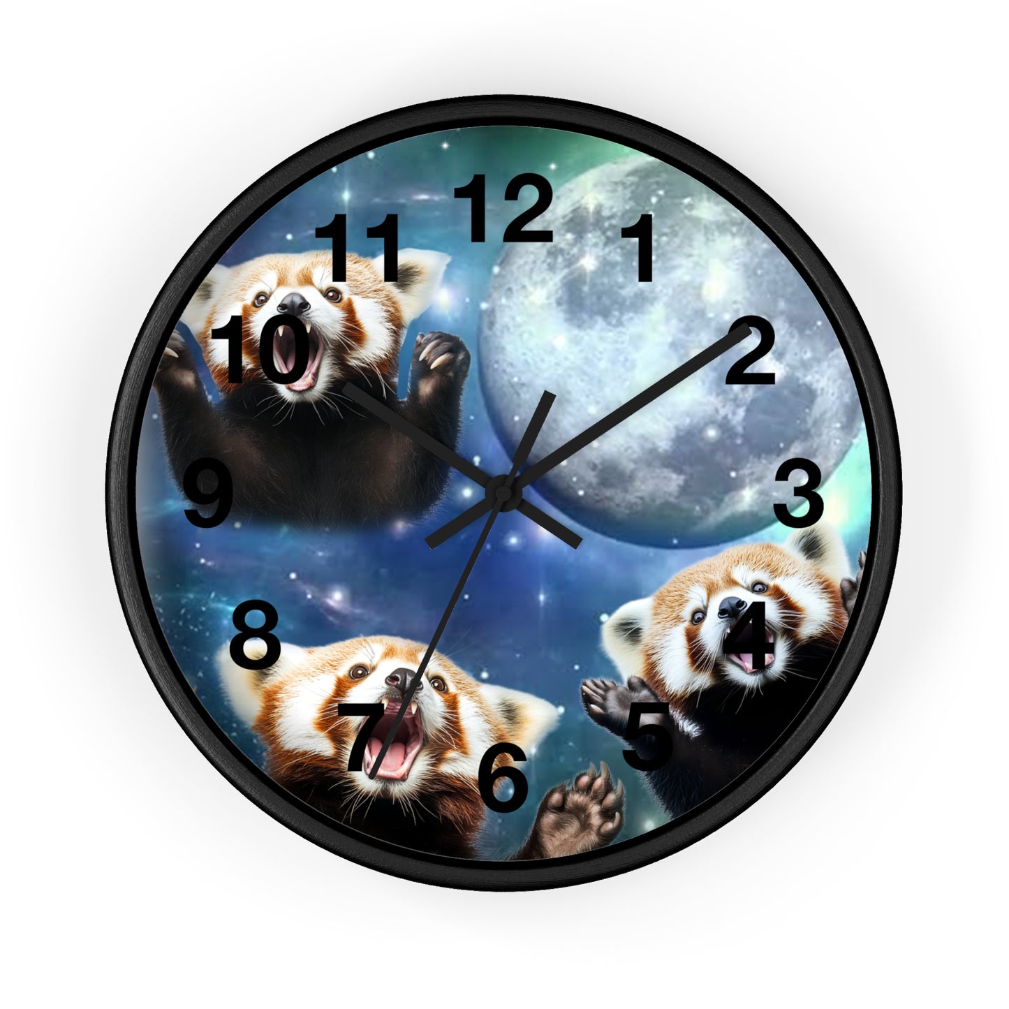 Red Panda Howling at the Moon Wall Clock | Battery Operated | Cute Animal Decor | Perfect Gift for Red Panda Lovers | Whimsical Home Accent