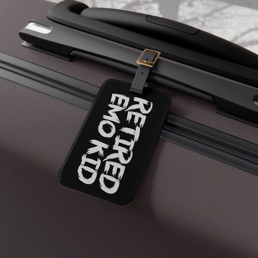 Retired Emo Kid Luggage Tag | Elder Emo Dark Aesthetic Travel Accessory | Awesome Gift Goth Punk Fans Baggage ID | Not Just a Phase Emo