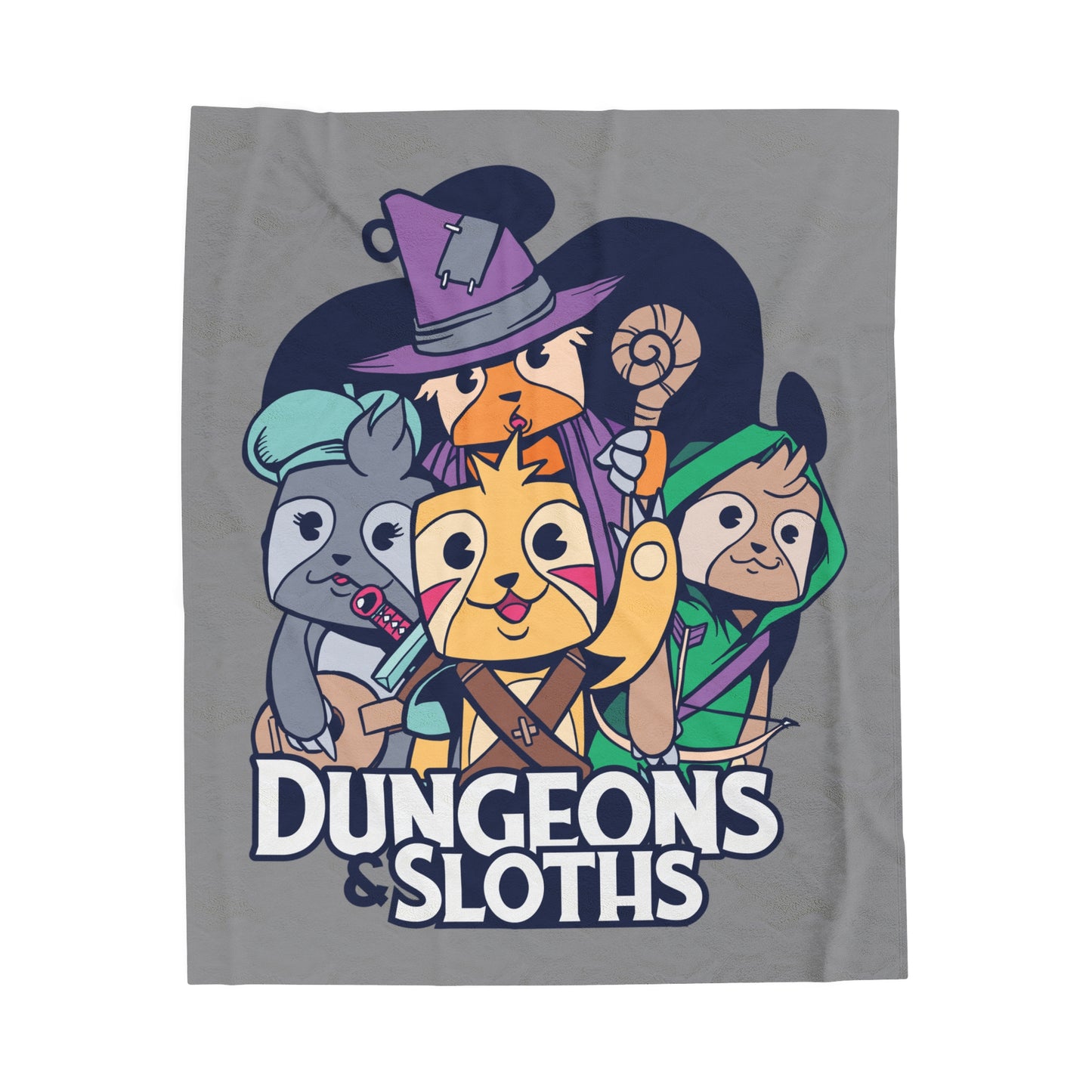 Dungeons and Sloths Velveteen Plush Throw Blanket | Funny Sloth Lover Gift | Nerdy Parody Blanket | Fantasy Roleplaying Cozy Lazy Decor