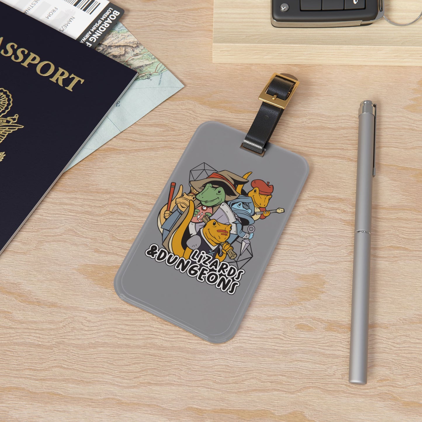 Dungeons and Lizards Luggage Tag | Funny Lizard Lover Baggage ID | Nerdy Parody Travel Accessory | Fantasy Roleplaying Gift for Reptile Fans