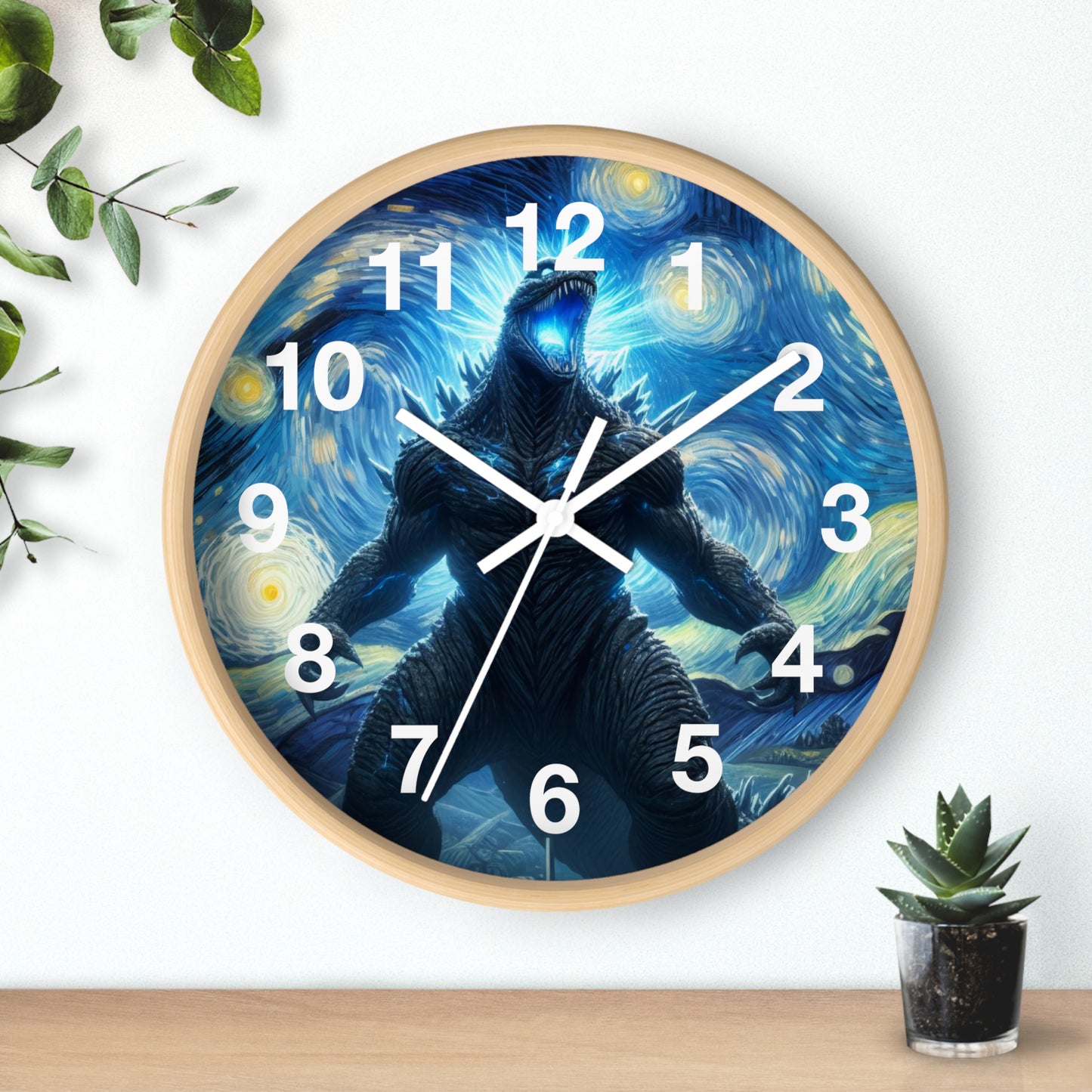 Giant Dinosaur Lizard Night Sky Wall Clock | Battery Operated | Kaiju-Inspired Starry Night Art Perfect Gift Dinosaur Anime-Style Wall Decor