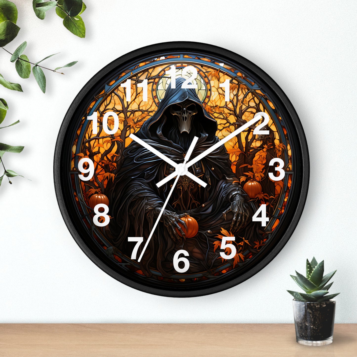 Stained Glass Halloween Death Eater Wall Clock | Gothic Dark Aesthetic Decor | Battery Operated Unique Spooky Accent Gothic Horror Fans Gift