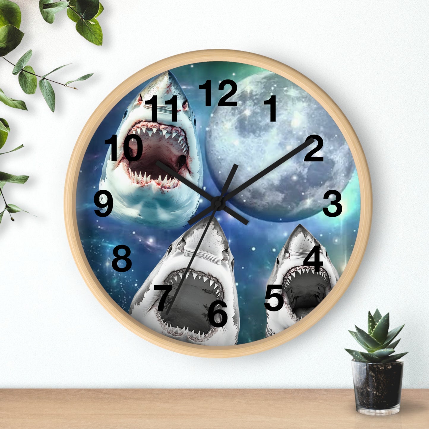 Sharks Howling at the Moon Wall Clock | Great White Shark Design | Battery Operated | Perfect Decor Shark Lovers Unique Ocean-Inspired Gift