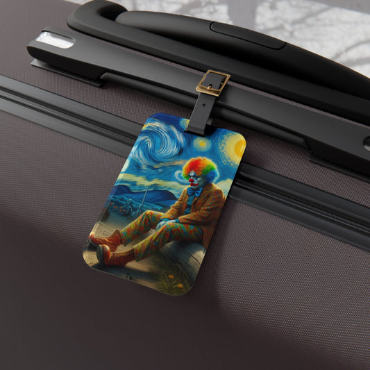 Sad Clown Night Sky Luggage Tag | Melancholic Art Travel Accessory | Unique Gift for Clown and Art Lovers | Baggage ID Circus Clown Gift