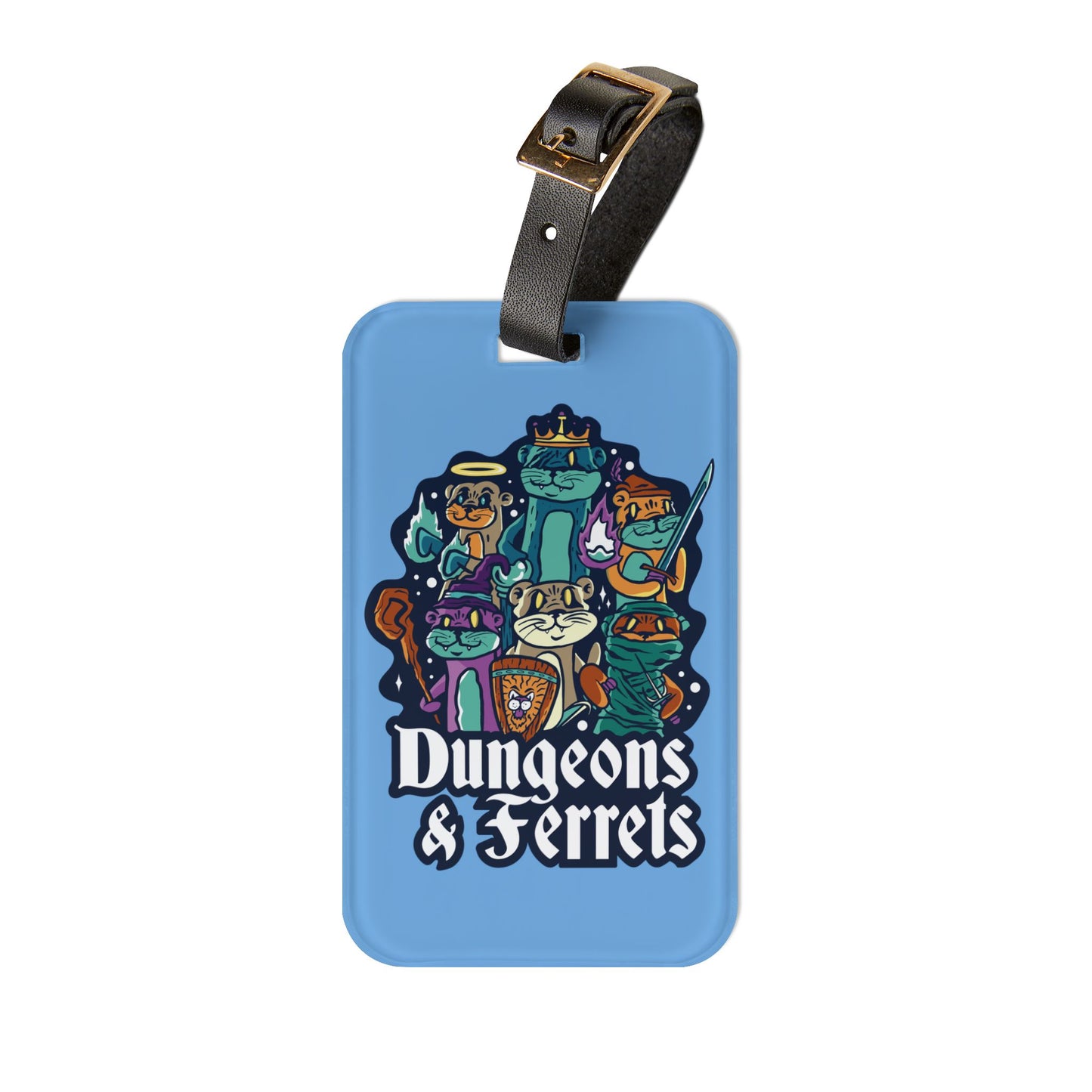 Dungeons and Ferrets Luggage Tag | Funny Ferret Lover Baggage ID | Nerdy Parody Travel Accessory | Fantasy Roleplaying Gift for Ferret Fans