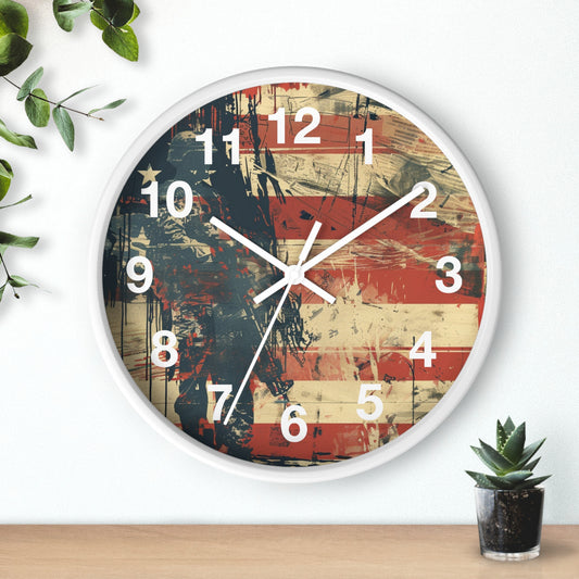 Patriotic Soldier Silhouette Wall Clock | Grunge Military Tribute Art | Battery Operated | USA Hero Decor | Perfect Gift Veterans Patriots