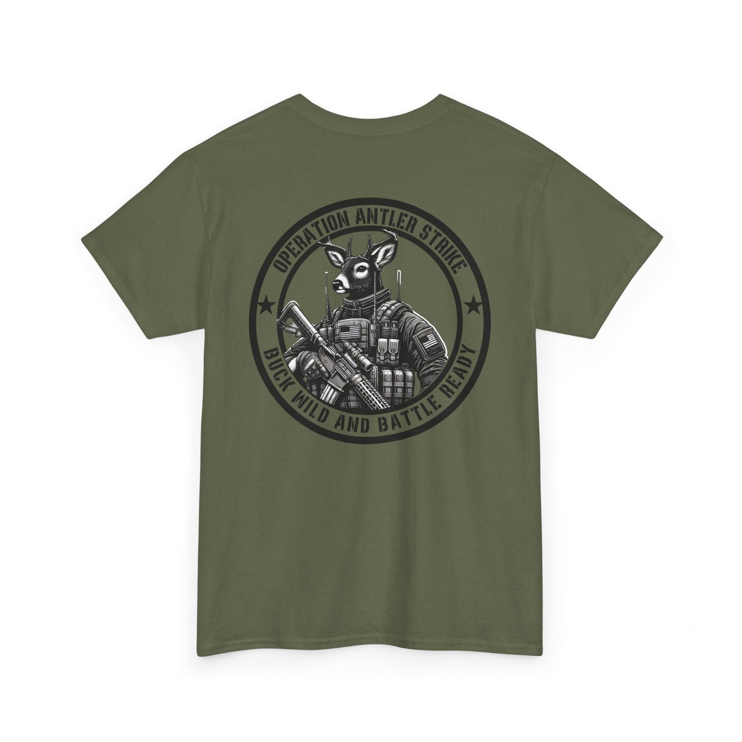 Tactical Deer Antler Strike Shirt | Funny Buck Wild Military-Inspired Tee | Battle-Ready Patriotic Humor Graphic for Hunters Tactical Fans