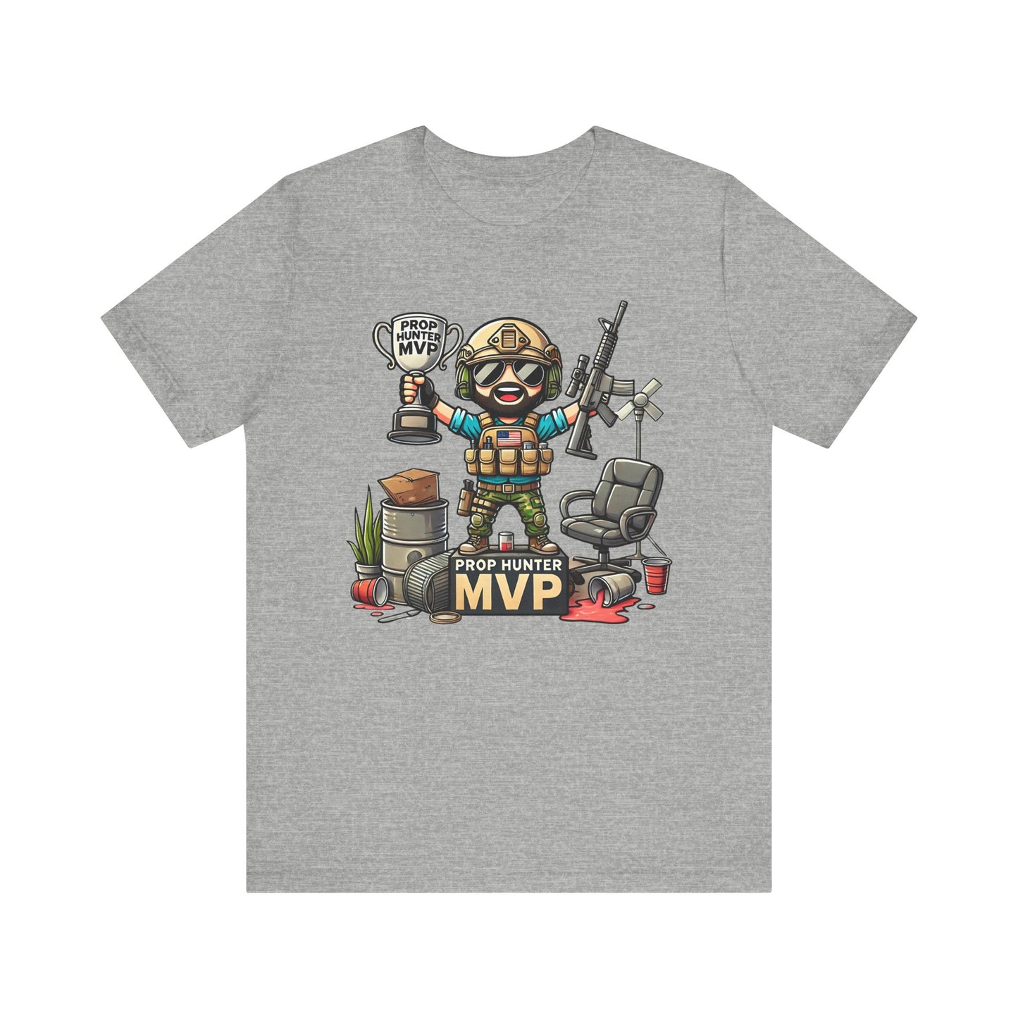 Prop Hunter MVP Cartoon | Funny Tactical Gamer Design | Trophy and Props Victory | Unique Prop Hunt Inspired Theme Bearded Tactical Cartoon