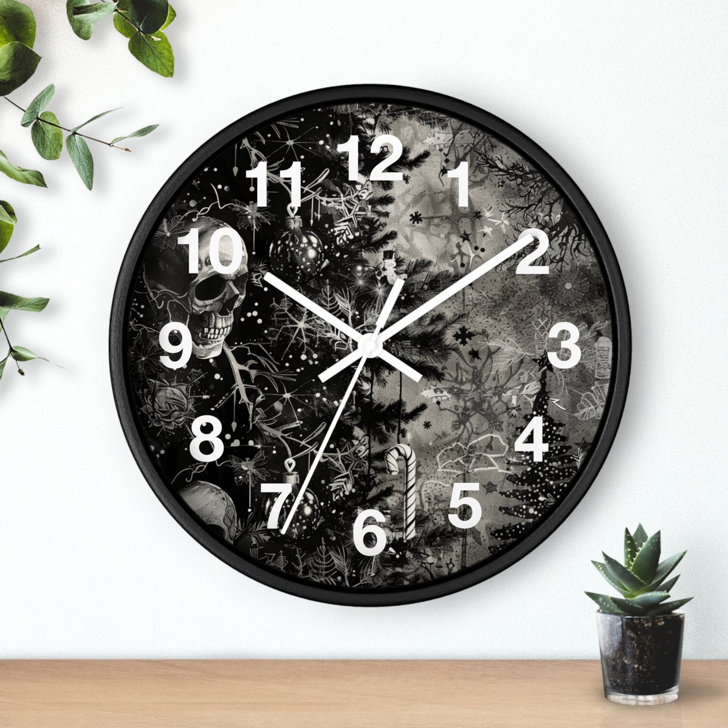 Black & White Christmas Gothic Wall Clock | Unique Holiday Decor | Battery Operated | Dark Spooky Aesthetic | Perfect Gift for Gothic Lovers