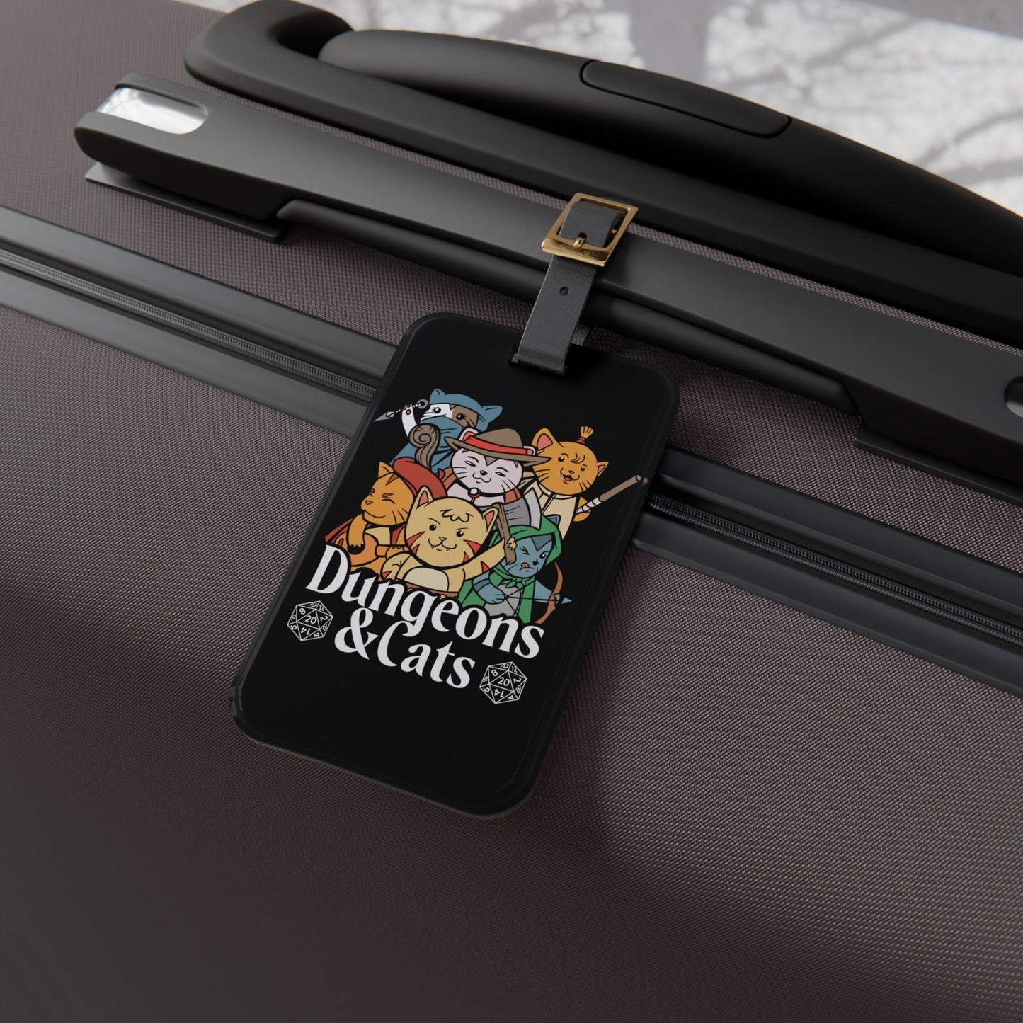 Dungeons and Cats Luggage Tag | Funny Cat Lover Baggage ID | Nerdy Parody Travel Accessory | Fantasy Roleplaying Gift for Feline Fans