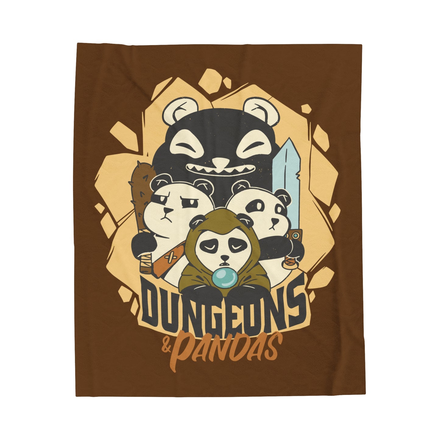 Dungeons and Pandas Velveteen Plush Throw Blanket | Funny Panda Lover Gift | Nerdy Parody Blanket | Fantasy Roleplaying Cozy Bamboo Decor