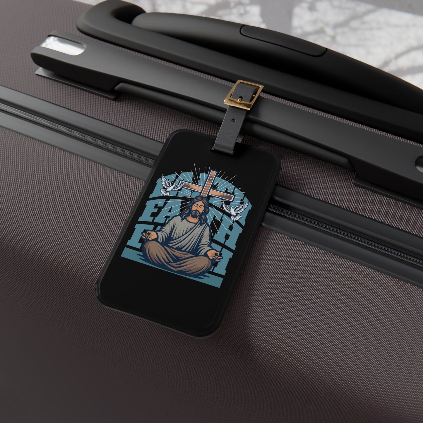 Jesus Meditating Faith Luggage Tag | Spiritual Christian Baggage ID | Streetwear Jesus Art Travel Accessory | Unique Gifts for Believers