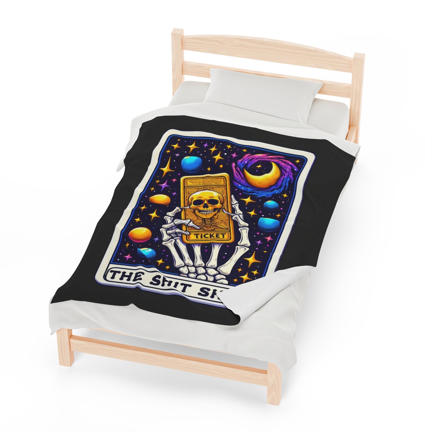 Shit Show Tarot Card Velveteen Plush Throw Blanket | Funny Gag Gift | Sarcastic Skeleton Blanket | Tarot-Inspired Cozy Warm Throw Life Chaos