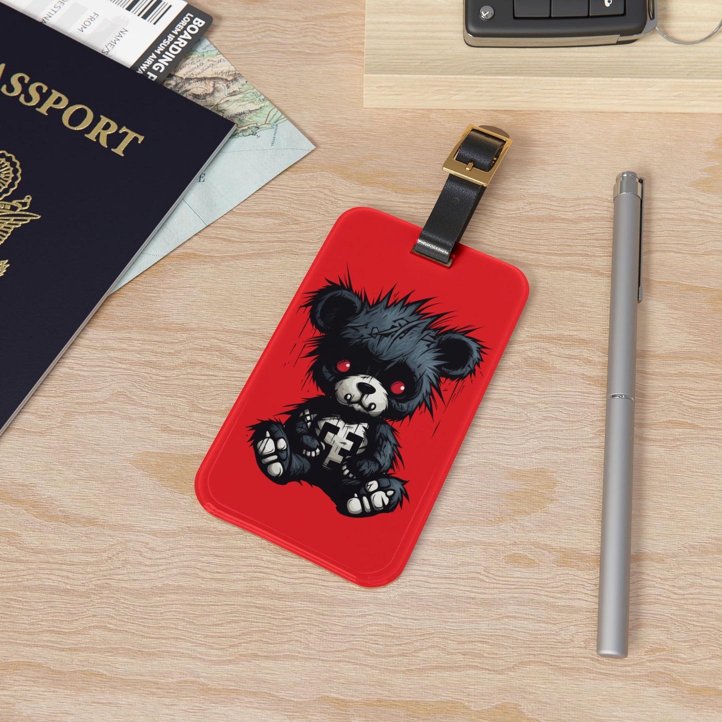 Emo Scary Black Street Bear Luggage Tag | Edgy Urban Travel Accessory | Goth Bear Baggage ID | Perfect for Alternative Fashion Lovers