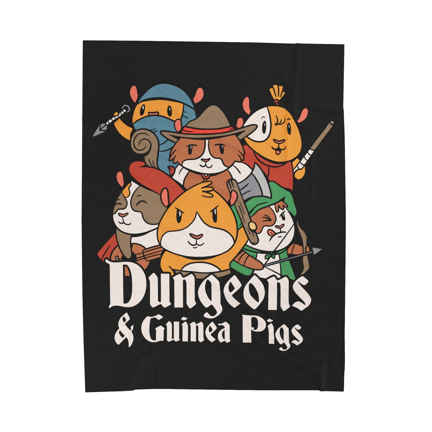 Dungeons and Guinea Pig Velveteen Plush Throw Blanket Funny Guinea Pig Lover Gift Nerdy Parody Blanket Fantasy Roleplaying Cozy Rodent Decor