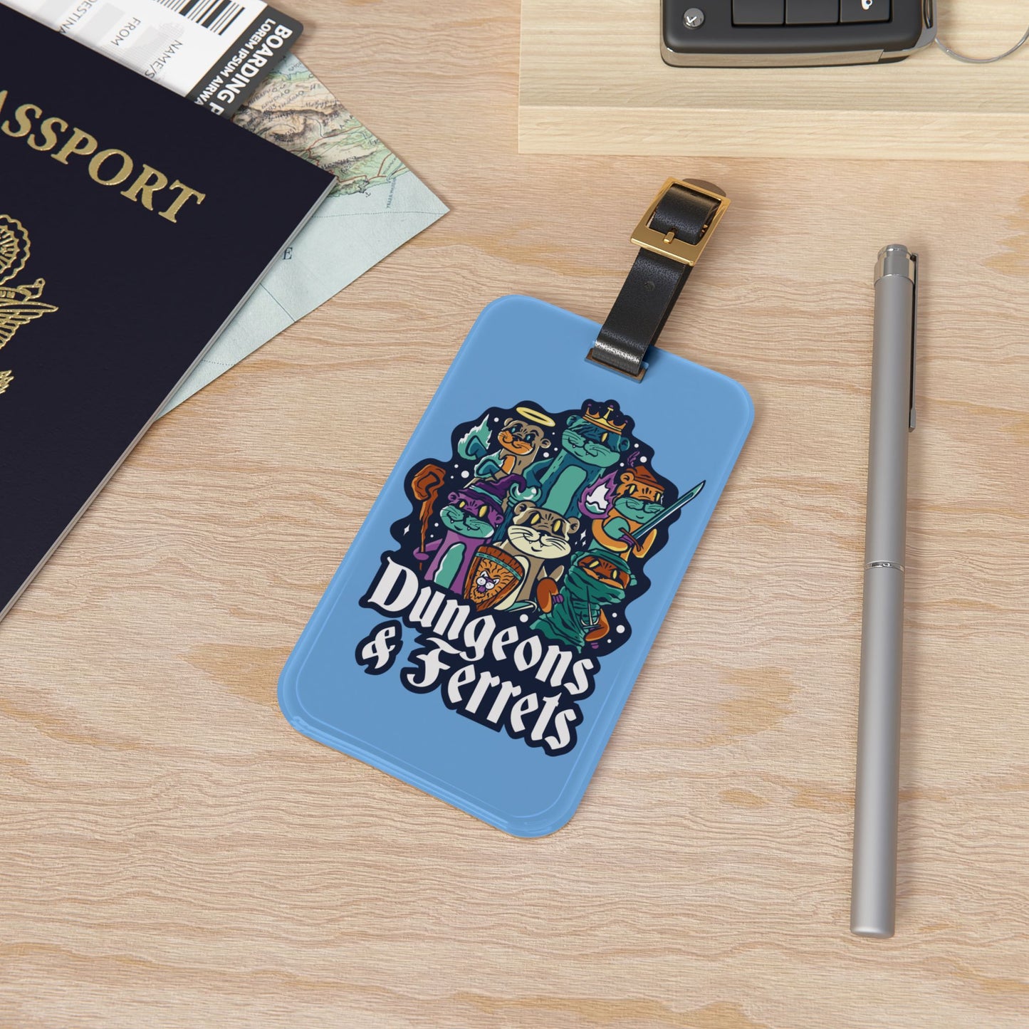 Dungeons and Ferrets Luggage Tag | Funny Ferret Lover Baggage ID | Nerdy Parody Travel Accessory | Fantasy Roleplaying Gift for Ferret Fans