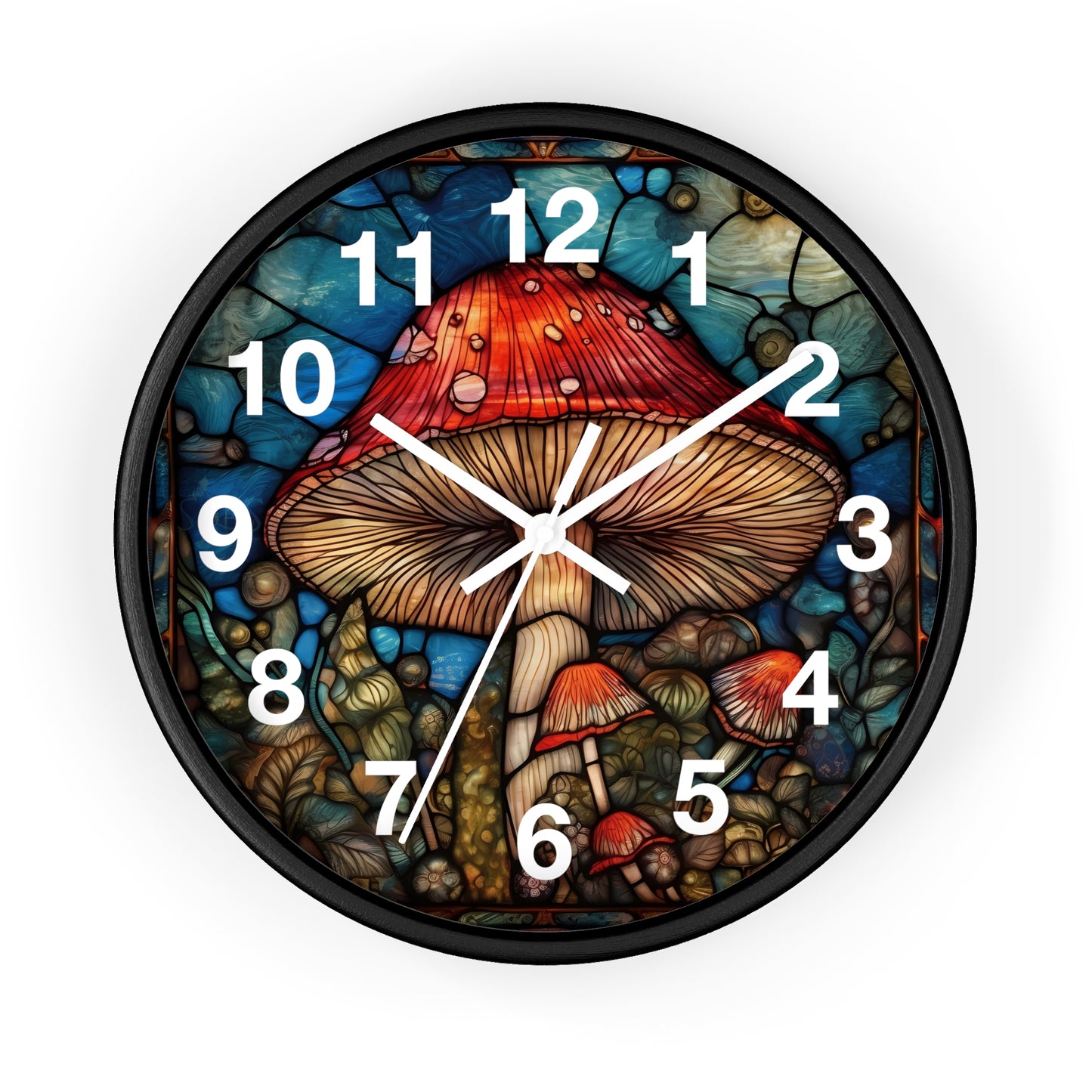 Stained Glass Mushroom Wall Clock | Psychedelic Shroom Decor | Trippy Stain Glass Garden Style | Battery Operated | Unique Rave Gift