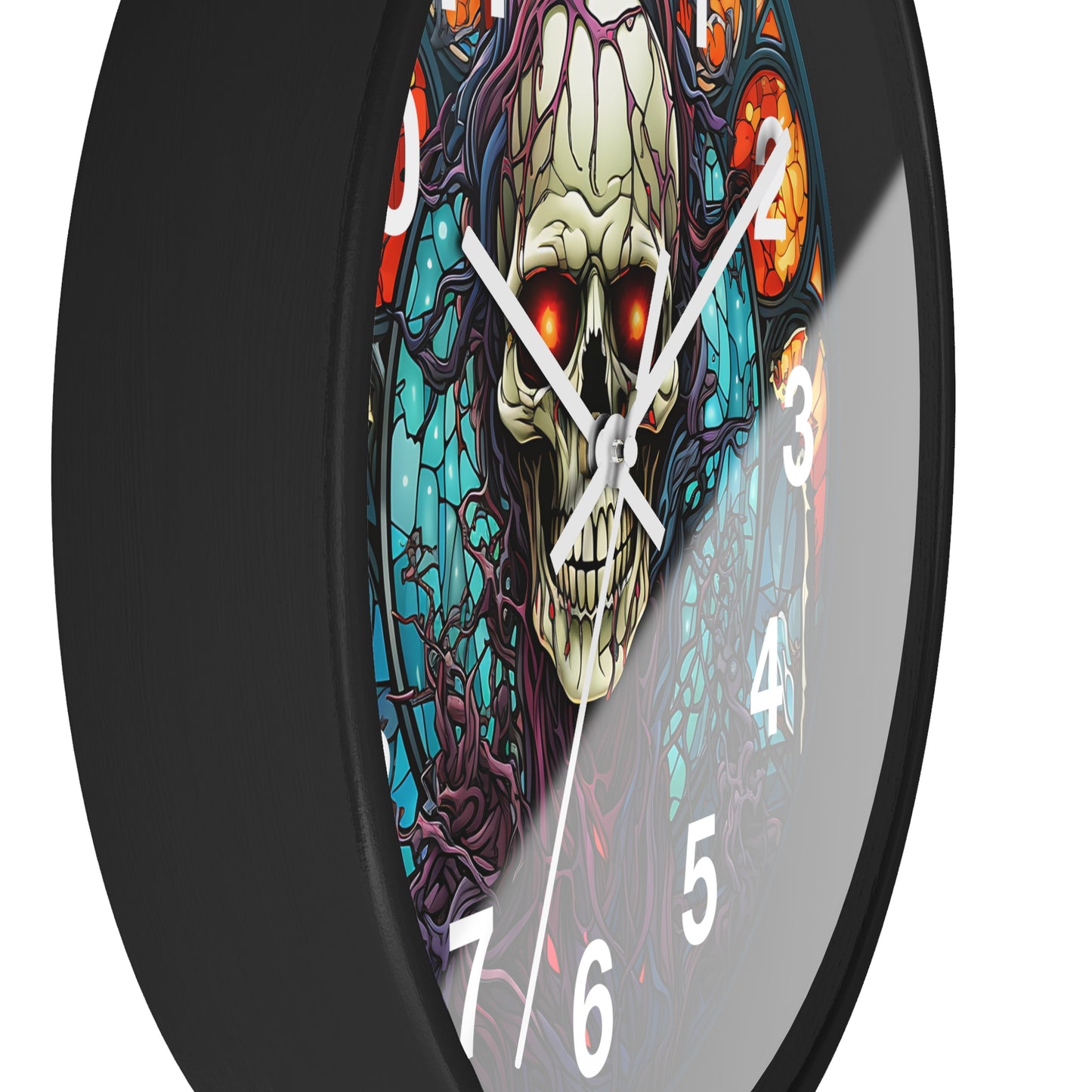 Skull Mosaic Glass Style Wall Clock | Battery Operated | Unique Gothic Decor | Perfect Gift for Skull Lovers | Eye-Catching Home Accent