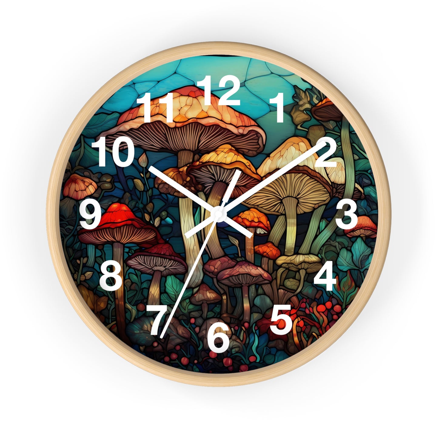 Stained Glass Mushroom Wall Clock | Psychedelic Rave Shroom Decor | Trippy Stain Glass Design | Battery Operated | Unique Garden Gift