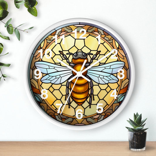 Honey Bee Stained Glass Wall Clock | Colorful Vibrant Bird Design | Battery Operated | Unique Home Decor | Cute Bee Gift Stained Glass Style