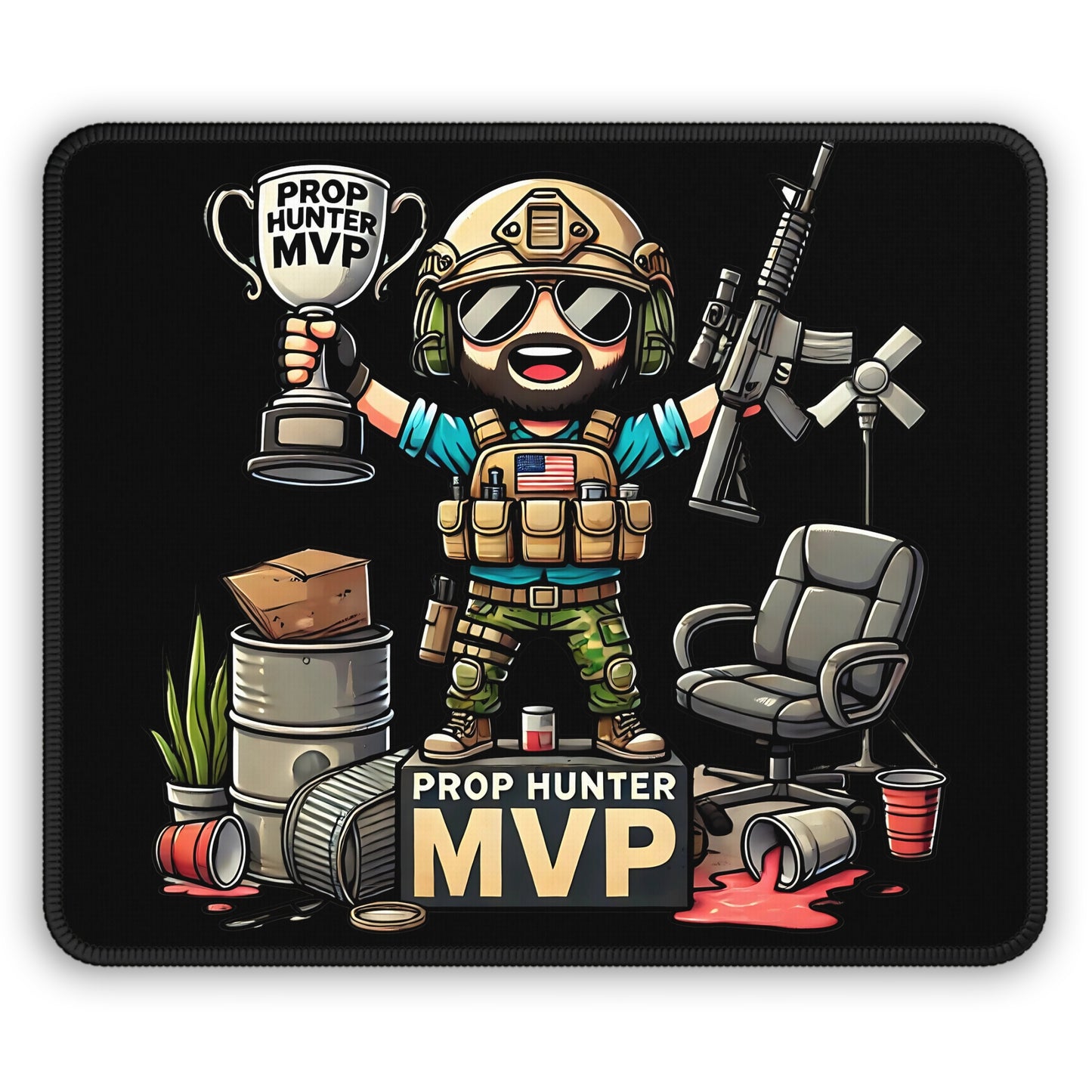 Prop Hunter MVP Cartoon Non Slip Mouse Pad | Funny Tactical Gamer Design | Trophy & Props Victory | Bearded Prop Hunt Inspired Theme