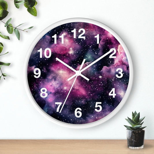 Pink Black Galaxy Wall Clock | Trippy Space Rave Decor | Battery Operated Unique Teen Girl Room Decoration Space Enthusiasts Rave Lovers