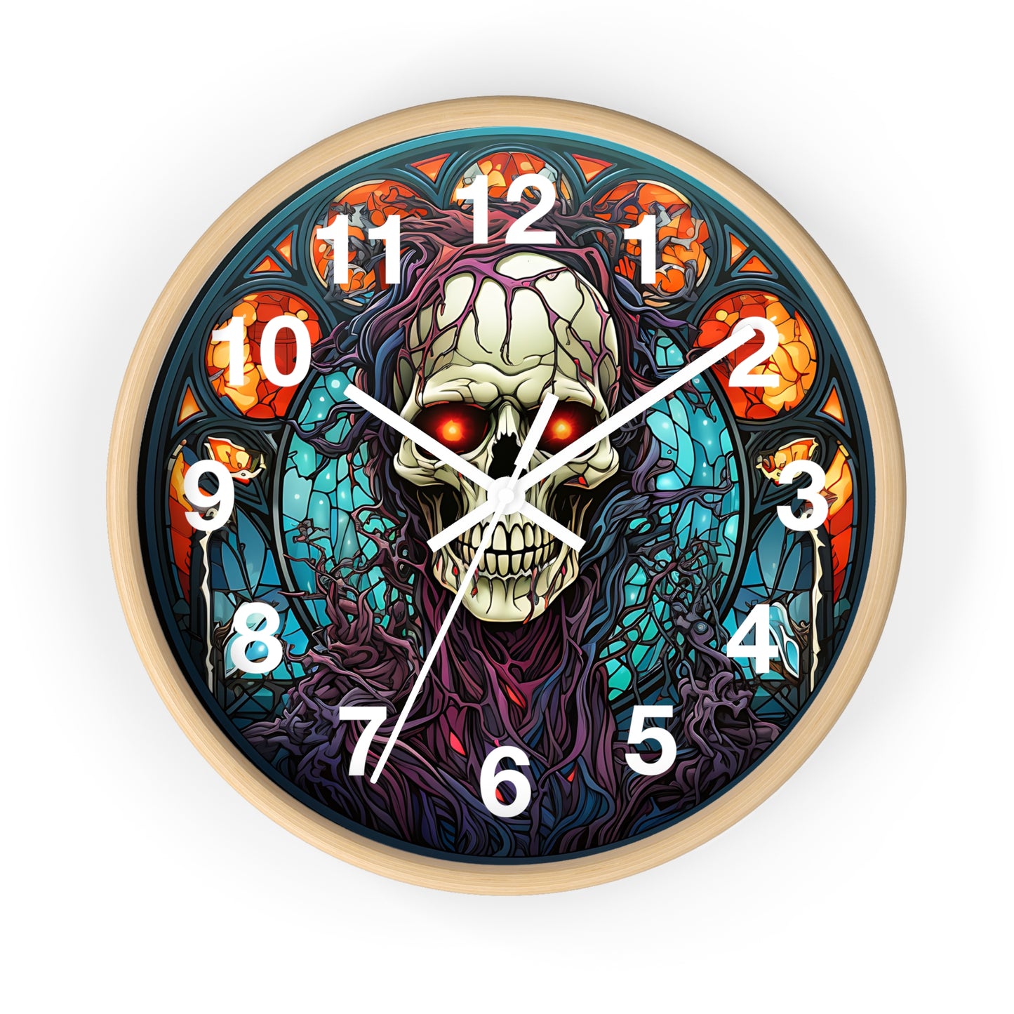 Skull Mosaic Glass Style Wall Clock | Battery Operated | Unique Gothic Decor | Perfect Gift for Skull Lovers | Eye-Catching Home Accent