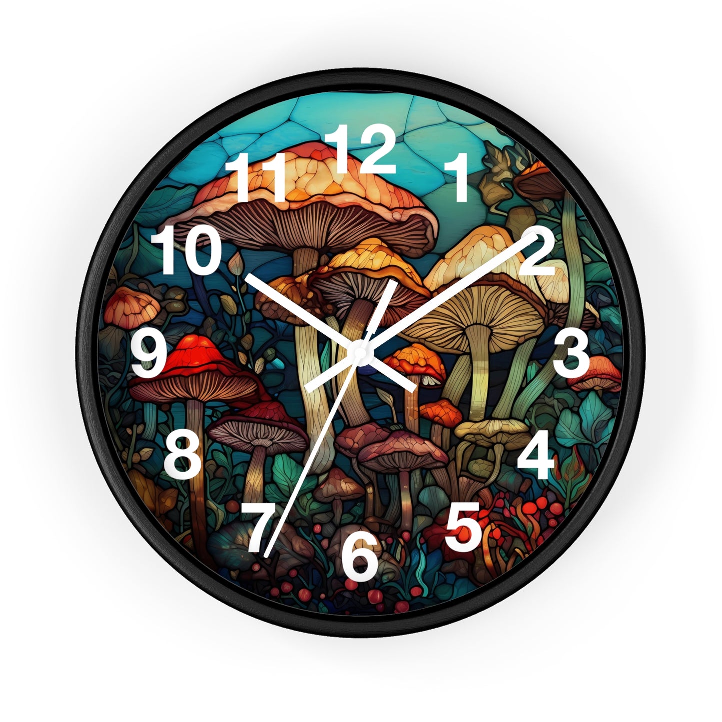 Stained Glass Mushroom Wall Clock | Psychedelic Rave Shroom Decor | Trippy Stain Glass Design | Battery Operated | Unique Garden Gift