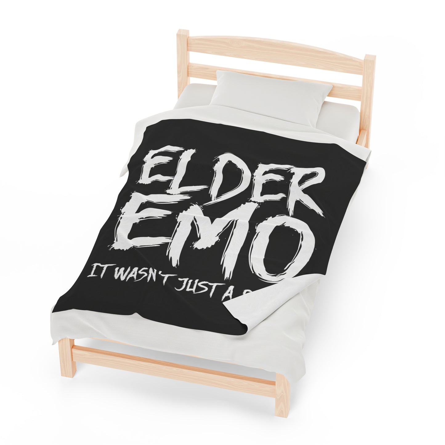 Elder Emo Not Just A Phase Velveteen Plush Throw Blanket White Dark Aesthetic Gift for Goths & Punks | Emo Decor Nostalgic Alternative Decor