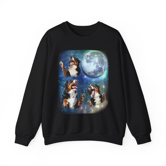 Bernese Mountain Dog Howling at Moon Sweatshirt | Vintage Dog Lover Pullover Sweater | Funny Bernese Apparel Gift for Dog Lovers Cute Dog