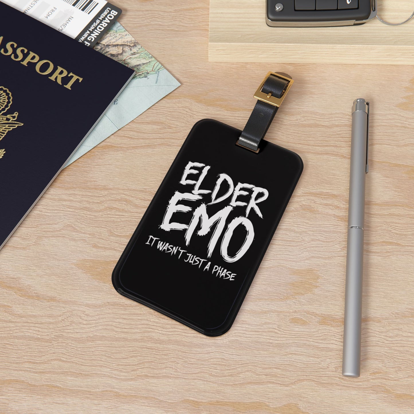 Elder Emo Pride Luggage Tag | Dark Aesthetic Travel Accessory Awesome Gift Goth Punk Fans Baggage ID Not Just a Phase Emo GIft Black Tag