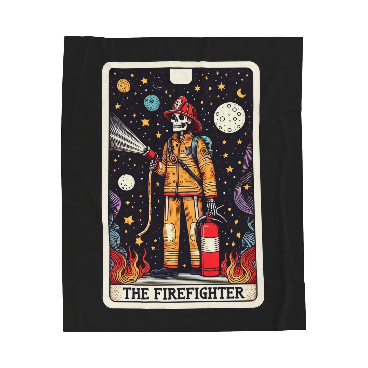 Firefighter Tarot Card Velveteen Plush Throw Blanket | Heroic Firefighter Gift Cozy Blanket Everyday Heroes Tarot-Inspired Firefighter Decor