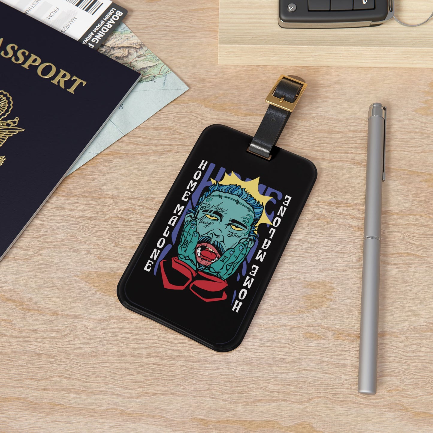 Home Malone Luggage Tag | Funny Posty Christmas Baggage ID | Hilarious Holiday Travel Accessory | Perfect Gift for Festive Pun Lovers