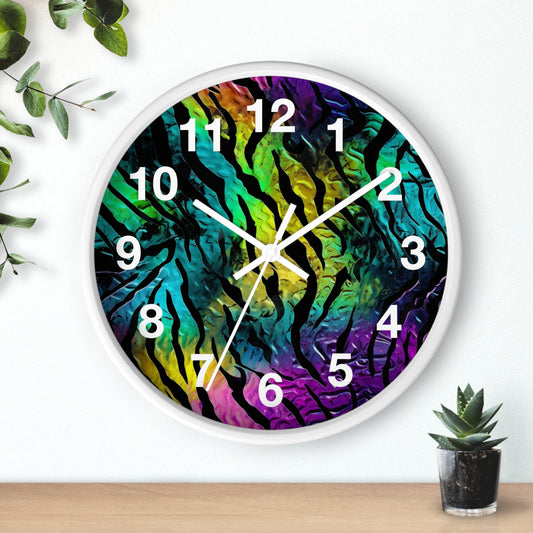 Colorful Tiger Print Wall Clock | Trippy Animal Print | Rave Decor | Battery Operated | Perfect for Teen Girl Room | Unique Gift Idea