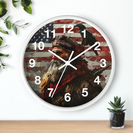 Bearded Patriot Wall Clock with Crow | Grunge USA Rebel Art | Battery Operated | Founding Fathers Inspired Decor | Unique Patriotic Gift