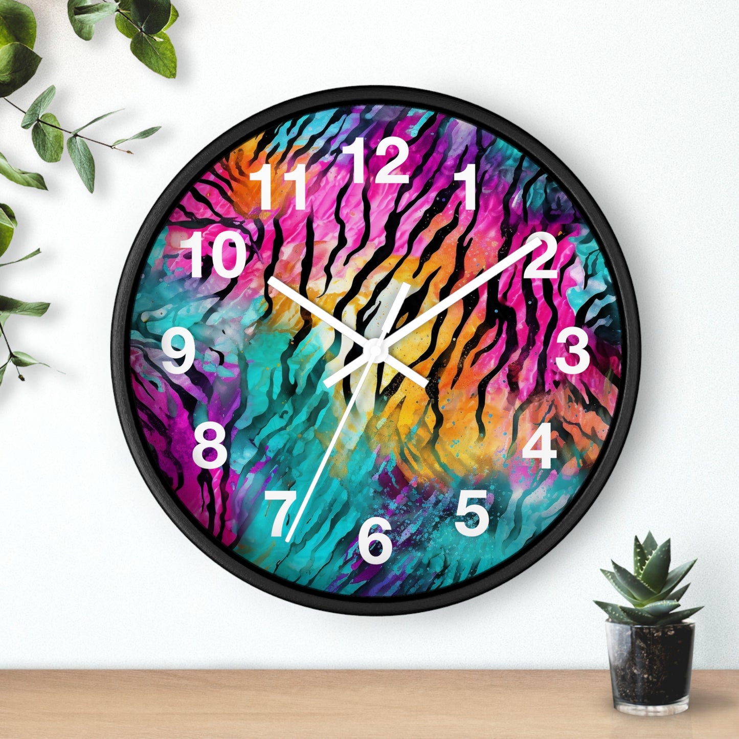 Vibrant Tiger Print Wall Clock | Trippy Wildlife Art | Battery Operated | Unique Teen Room Decor | Perfect Gift for Animal Enthusiasts