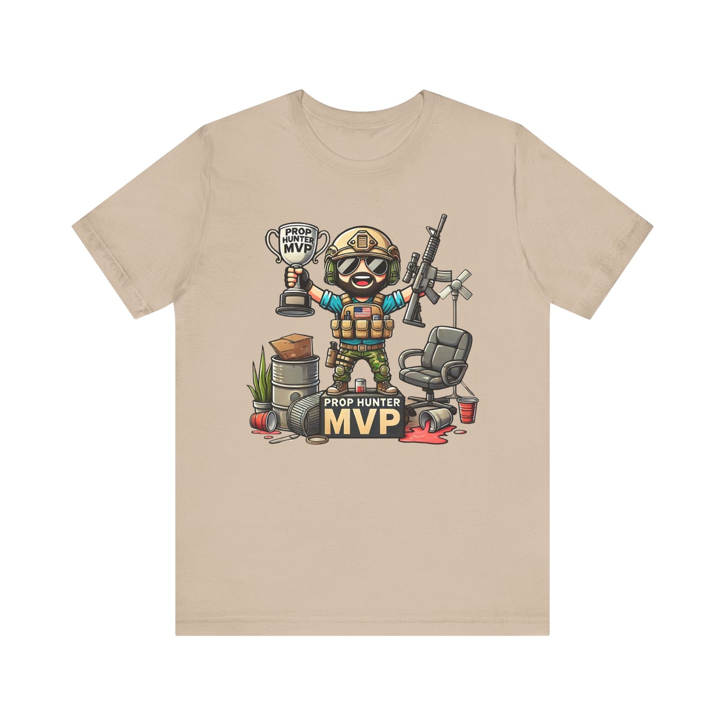 Prop Hunter MVP Cartoon | Funny Tactical Gamer Design | Trophy and Props Victory | Unique Prop Hunt Inspired Theme Bearded Tactical Cartoon