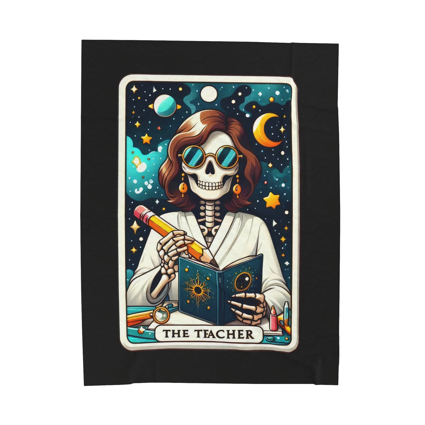 Teacher Tarot Card Velveteen Plush Throw Blanket | Unique Gift for Teachers | Tarot-Inspired Cozy Blanket | Warm Thoughtful Classroom Decor