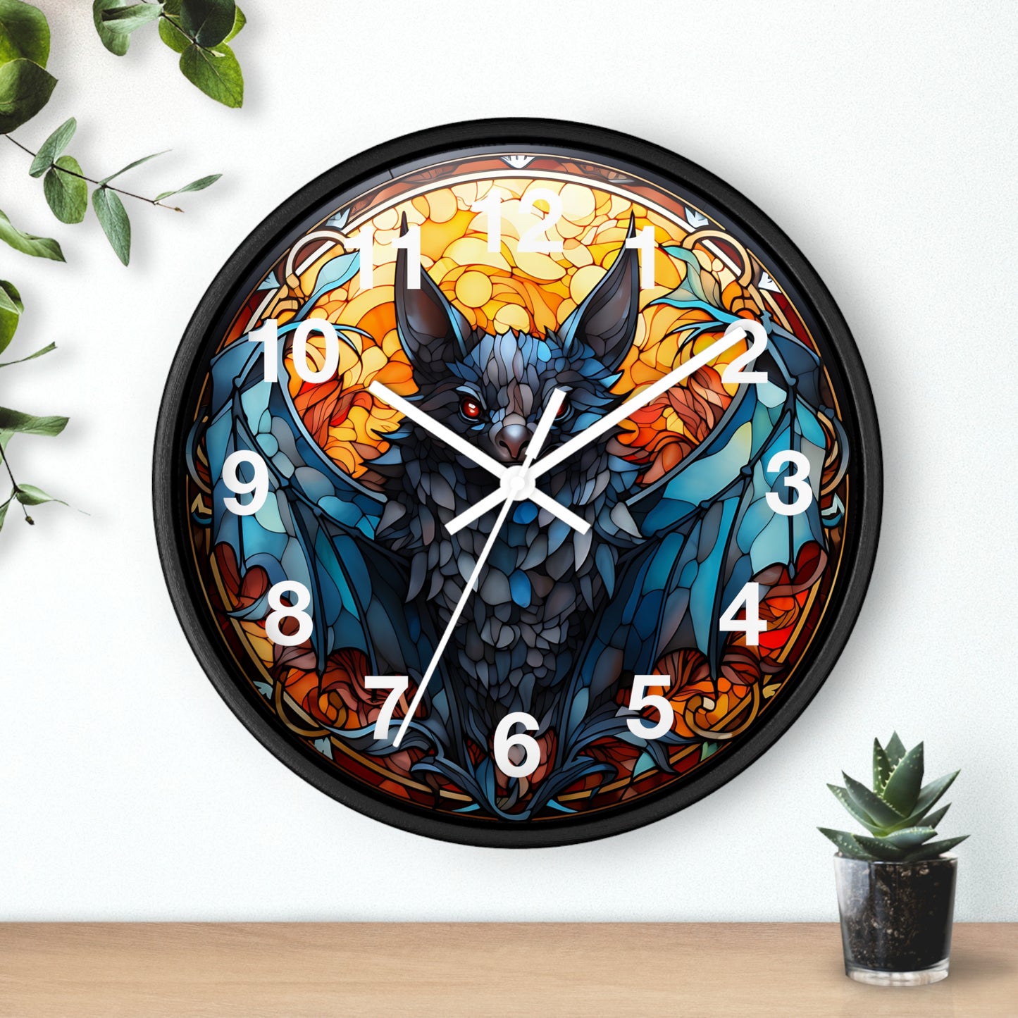 Halloween Bat Stained Glass Wall Clock | Battery Operated | Spooky Decor for Halloween | Perfect Gift for Bat Lovers | Unique Gothic Accent