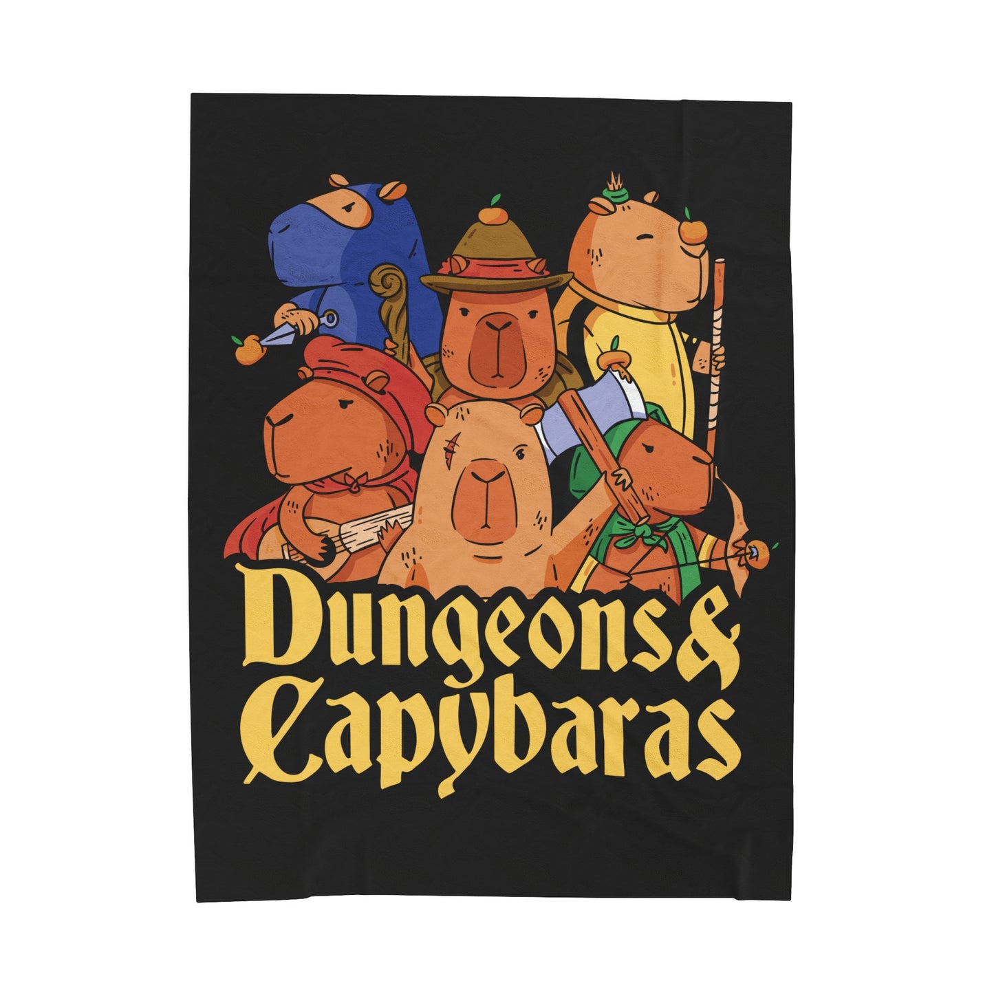 Dungeons and Capybaras Velveteen Plush Throw Blanket | Funny Animal Lover Gift Nerdy Parody Blanket Fantasy Roleplaying Cozy Capybara Decor