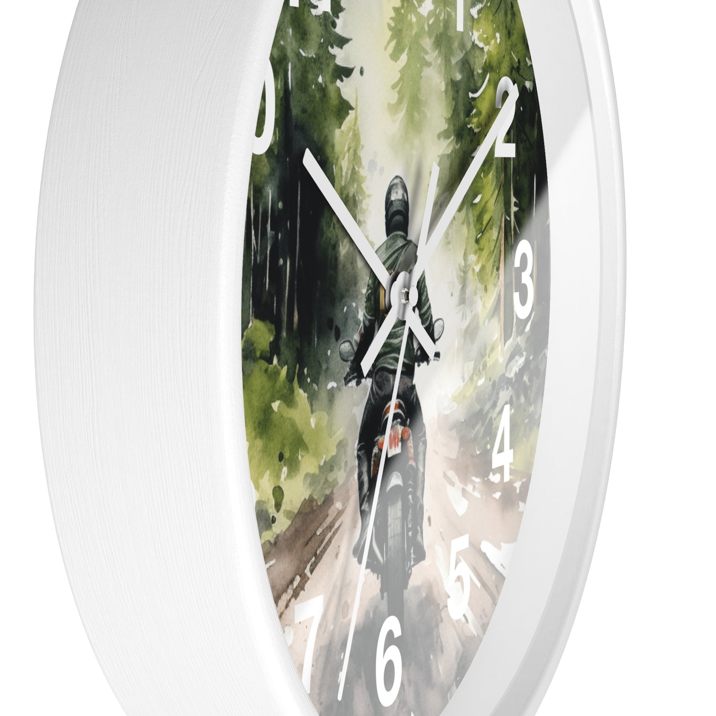 Biker Riding Through Forest Wall Clock | Woods Road Motorcycle Art | Unique Biker Decor | Outdoor Adventure Clock | Gift for Bikers