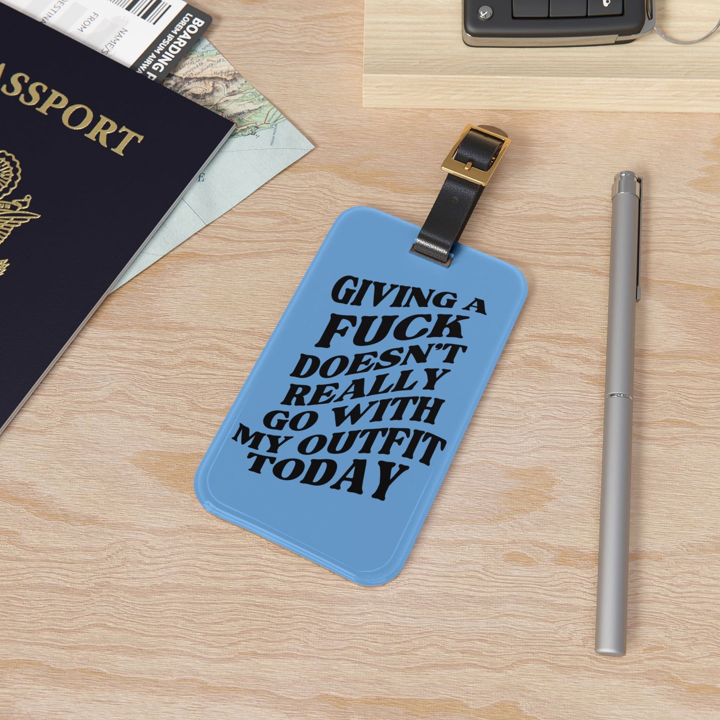 Doesn't Go with My Outfit Luggage Tag | Funny No Fs Given Baggage ID | Attitude Sayings Travel Accessory Sassy Quotes for Travelers Blue Tag