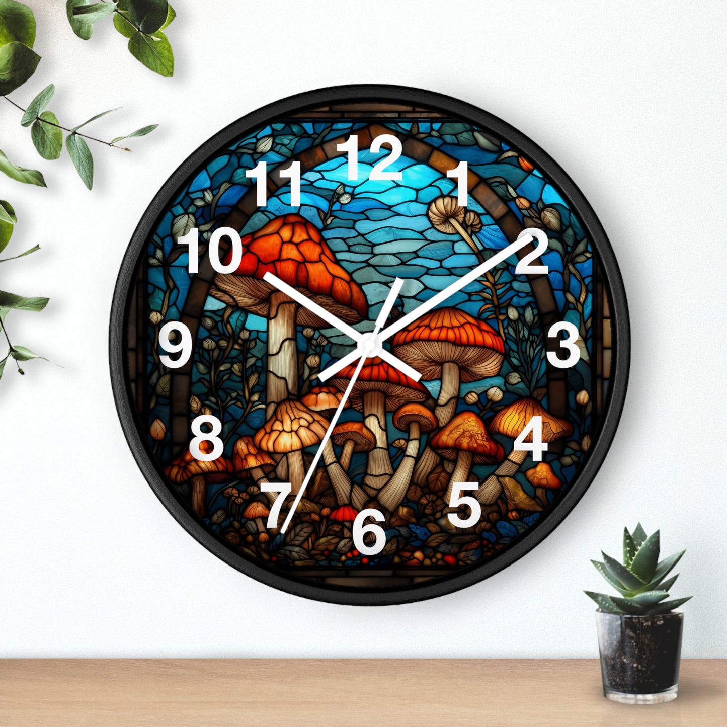 Stained Glass Mushroom Wall Clock | Trippy Shroom Garden Decor | Psychedelic Stain Glass Art | Battery Operated | Unique Gift for Ravers