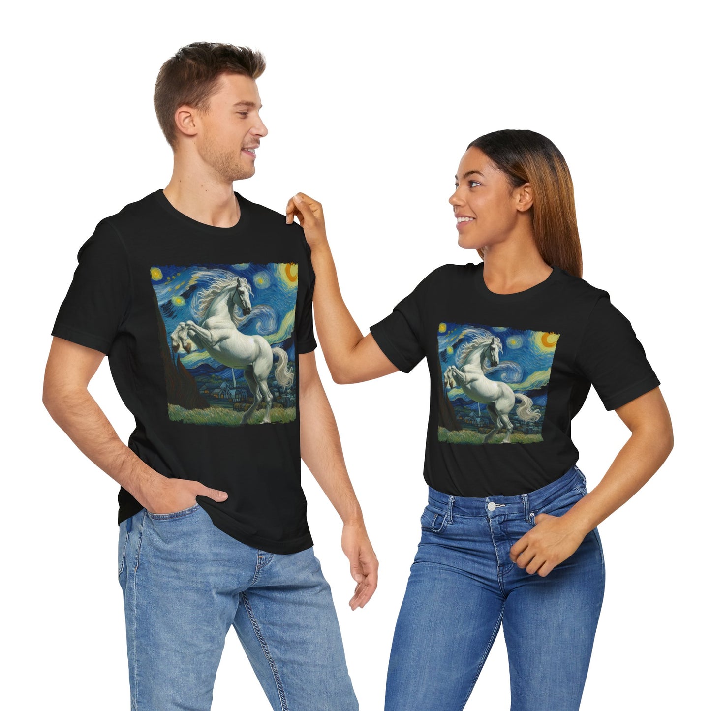 Majestic White Horse Night Sky Shirt | Starry Night-Inspired Art Tee | Perfect Gift for Horse Lovers and Dreamers Funny Horse Parody Gift