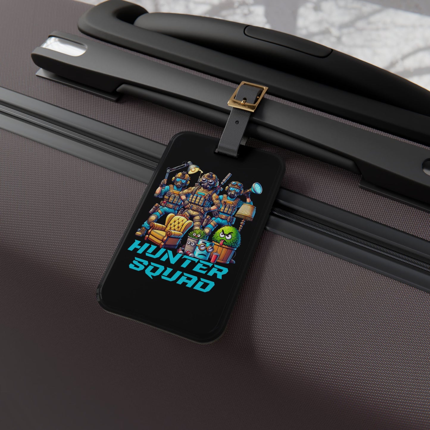 Hunter Squad Cartoon Luggage Tag | Tactical Prop Hunt Team Baggage ID Funny Gamer Illustration Props Hunters Battle Scene | Tactical Cartoon