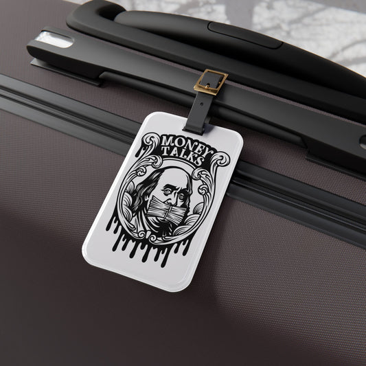 Money Talk Luggage Tag | Hustler Benjamin Franklin Baggage ID | Travel Accessory for Entrepreneurs | Street Culture Humor Gift Money Gift